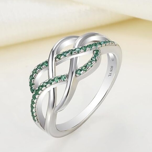 YL Celtic Knot Twisted Knot Ring Birthstone Infinity Rings - Emerald - May - Picture 4 of 6
